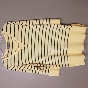 89th & Madison Yellow w Black Striped 3/4 Sleeve Blouse w Lattice Front XL Appro